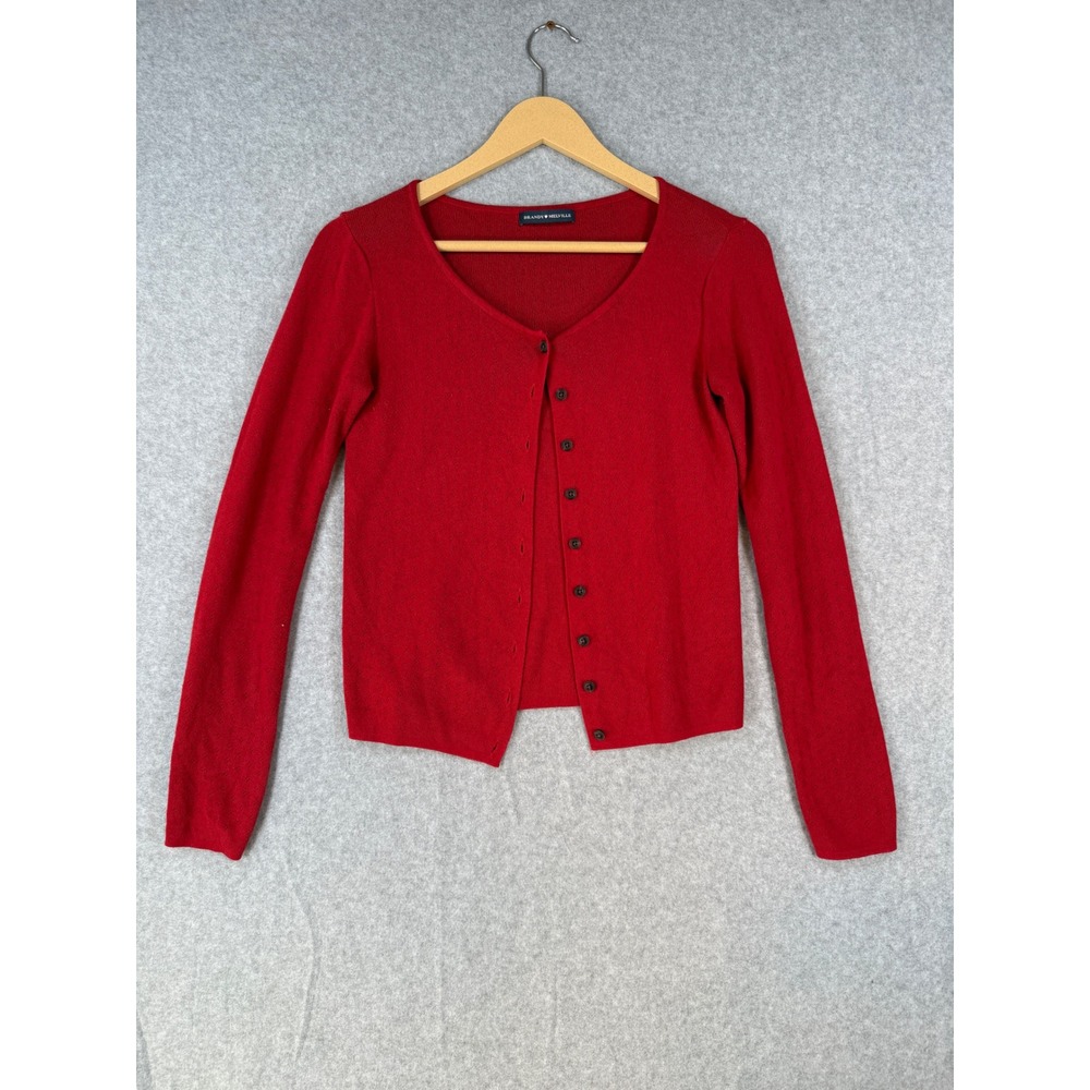 Brandy Melville OS Cardigan Red Pointelle Cotton Button Front MH272L